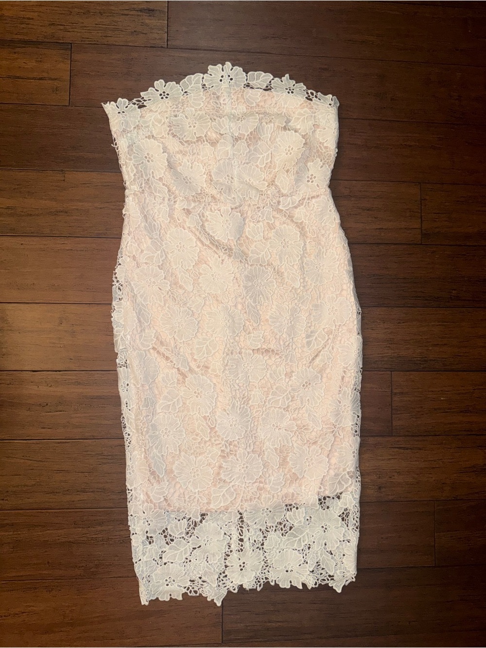 White Strapless Floral Lace Midi Bodycon Dress Size Large Bridal Shower